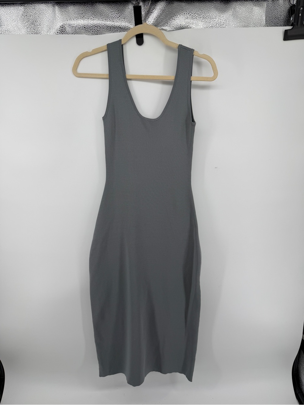 BOA Clean girl Capsule Classic Grey Scoop-Neck Bodycon Midi Dress SzS